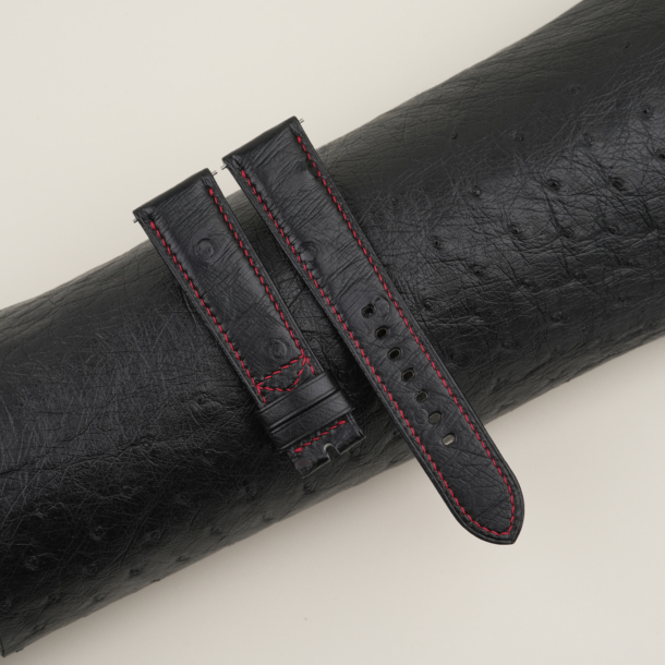 black ostrich leather folded edges watch strap