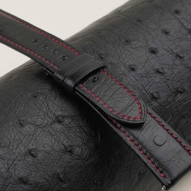 black ostrich leather folded edges watch strap