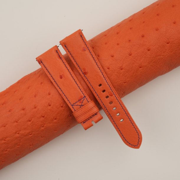 orange ostrich leather folded edges watch strap