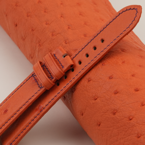 orange ostrich leather folded edges watch strap