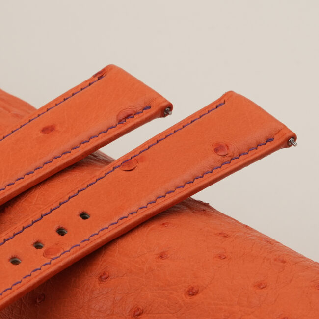 Orange Ostrich Leather Folded Edges Watch Strap