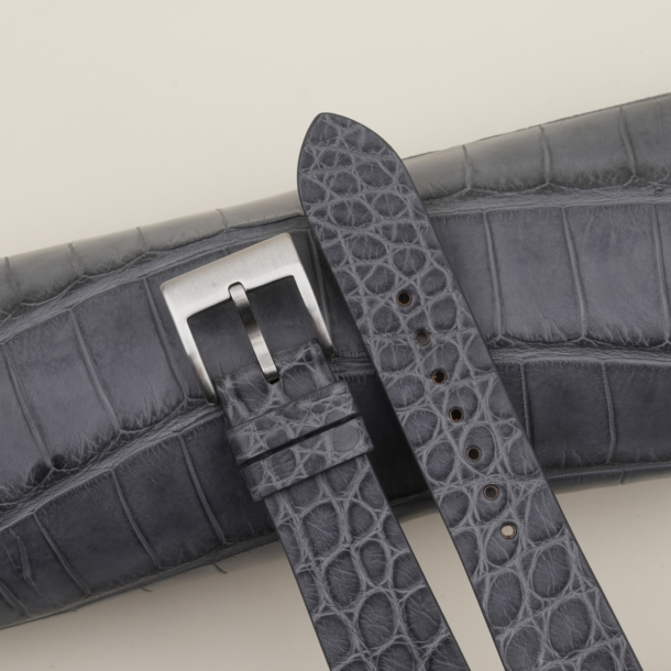 vintage stone grey alligator round scales leather watch strap