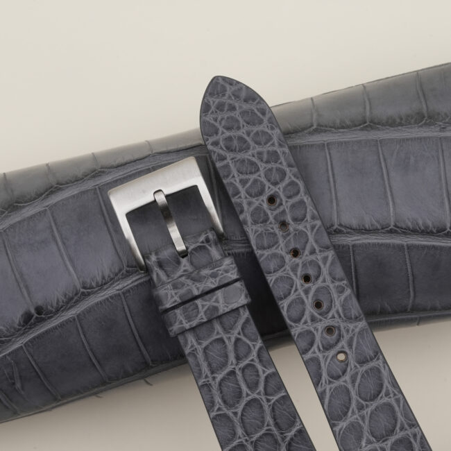 Vintage Stone Grey Alligator Round Scales Leather Watch Strap