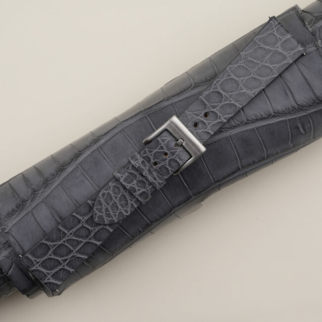 Vintage Stone Grey Alligator Round Scales Leather Watch Strap