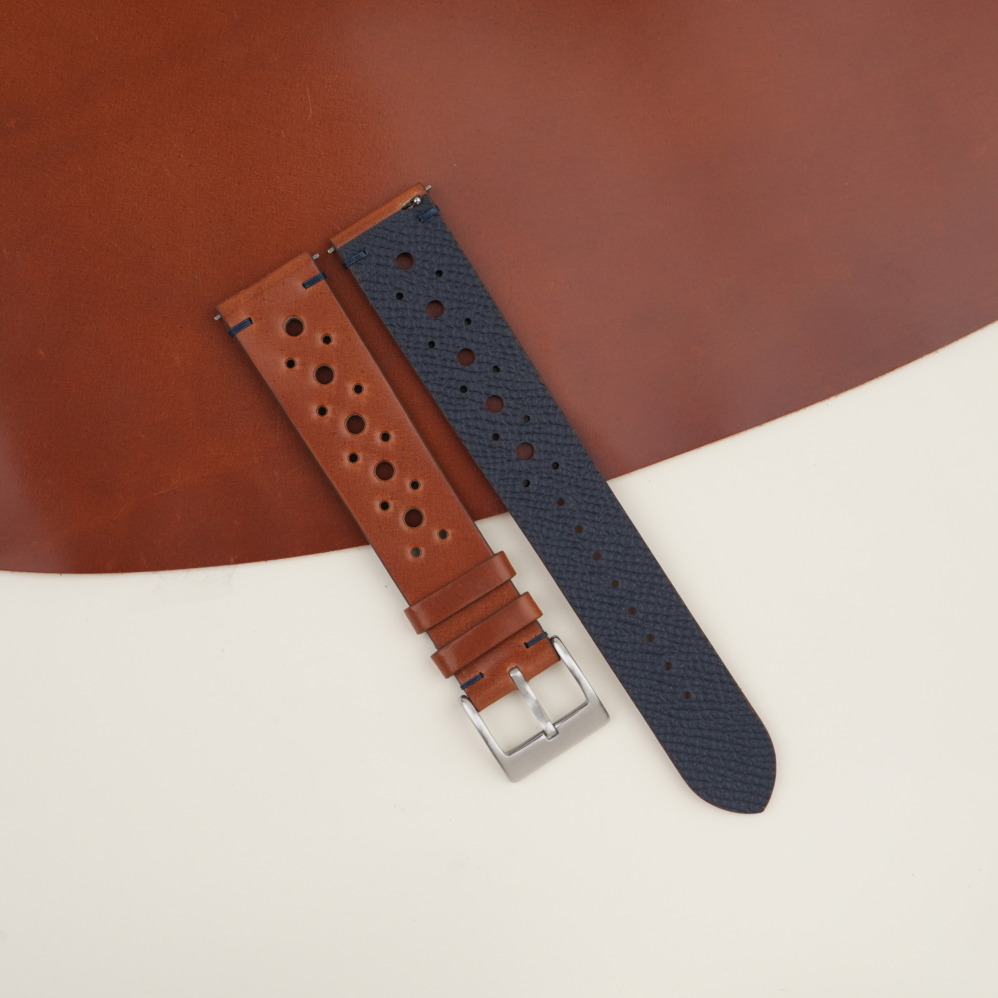 Premium Calf leather belt handcrafted, Blue Epsom-Togo Leather