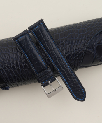 Blue Stitching Midnight Blue Alligator Round Scales Leather Watch Strap