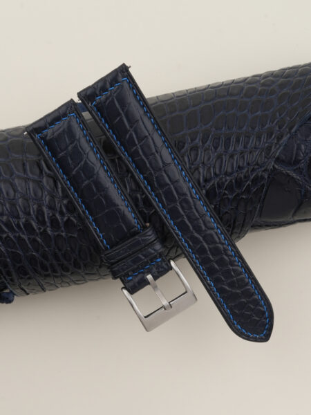 Blue Stitching Midnight Blue Alligator Round Scales Leather Watch Strap