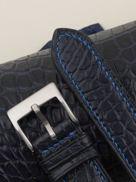 Blue Stitching Midnight Blue Alligator Round Scales Leather Watch Strap