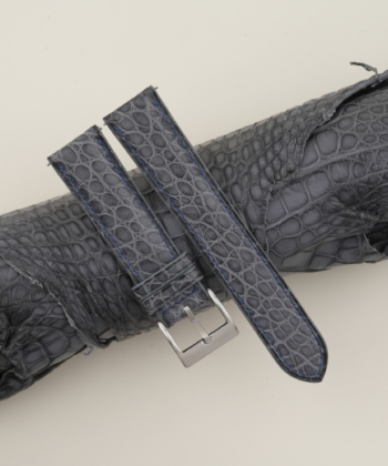 Stone Grey Alligator Round Scales Leather Navy Epsom Lining Watch Strap