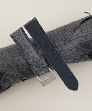 Stone Grey Alligator Round Scales Leather Navy Epsom Lining Watch Strap