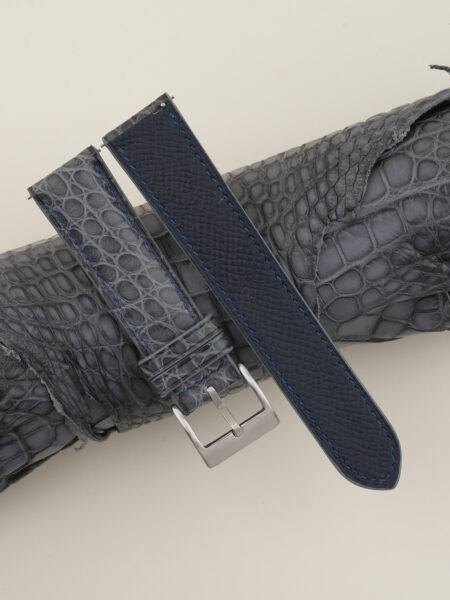 Stone Grey Alligator Round Scales Leather Navy Epsom Lining Watch Strap