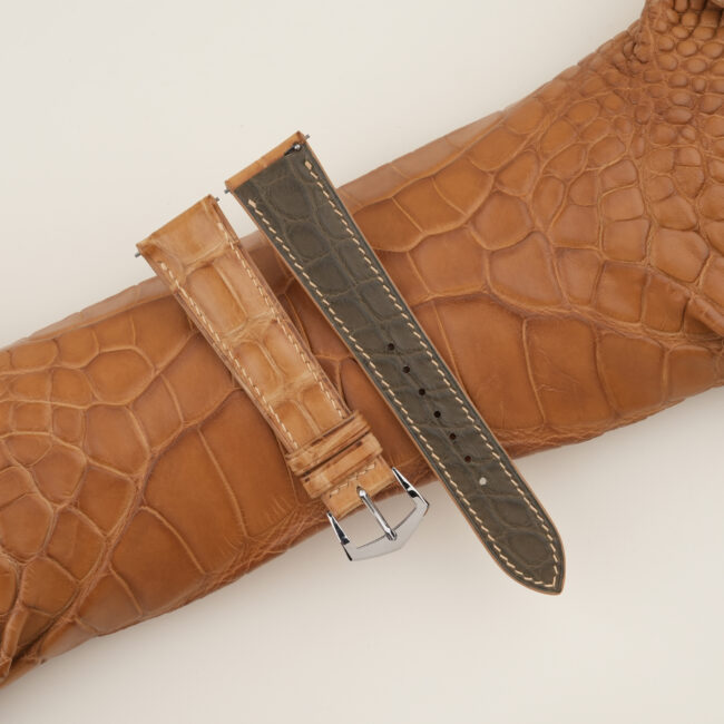 Patina Light Natural Alligator Lining Olive Alligator Leather Watch Strap