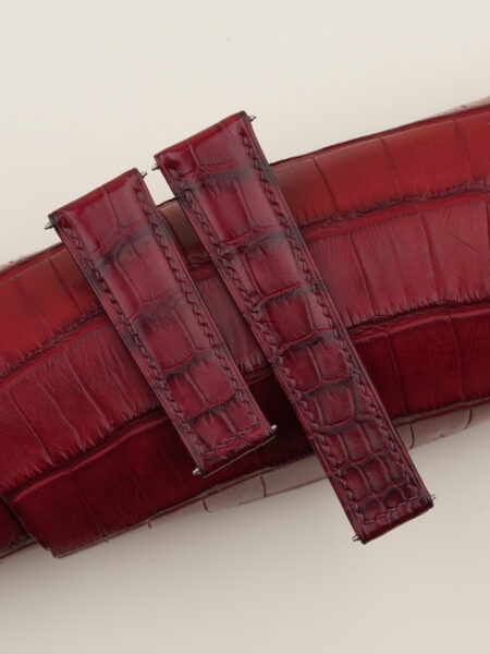 Fixed 2 Side Bordeaux Alligator Folded Edge Lining Epsom Leather Watch Strap
