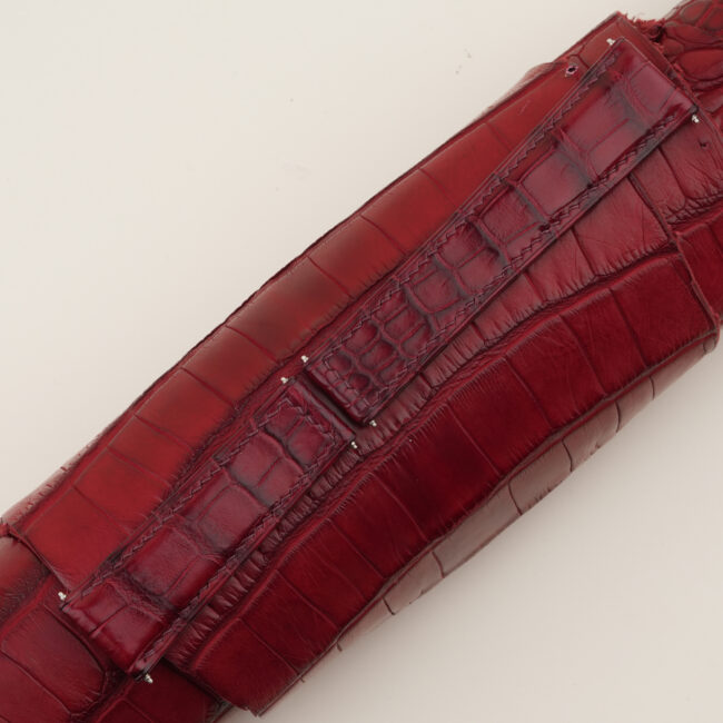 Fixed 2 Side Bordeaux Alligator Folded Edge Lining Epsom Leather Watch Strap