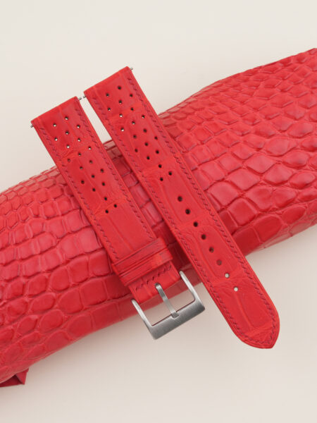 Rally Red Alligator Leather Folded Edge Watch Strap
