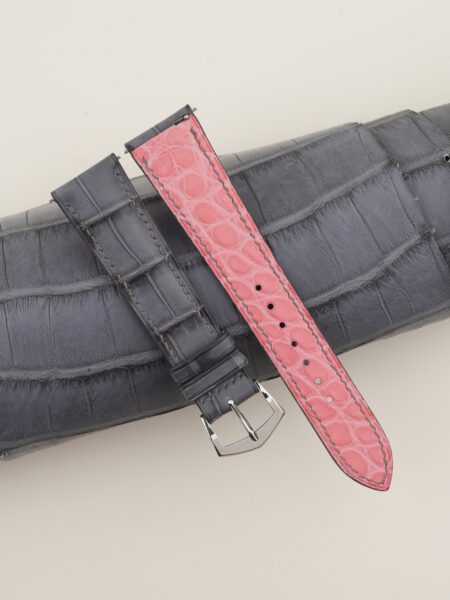 Stone Grey Alligator Lining Pink Alligator Leather Watch Strap