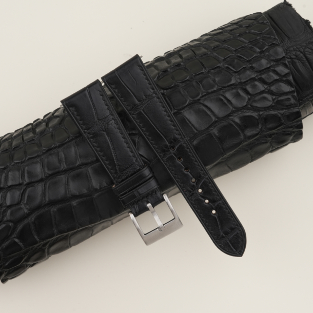 black alligator lining pearl white epsom leather watch strap