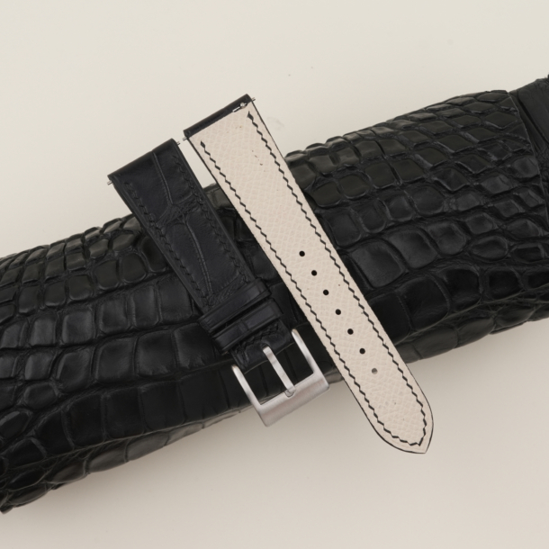 black alligator lining pearl white epsom leather watch strap