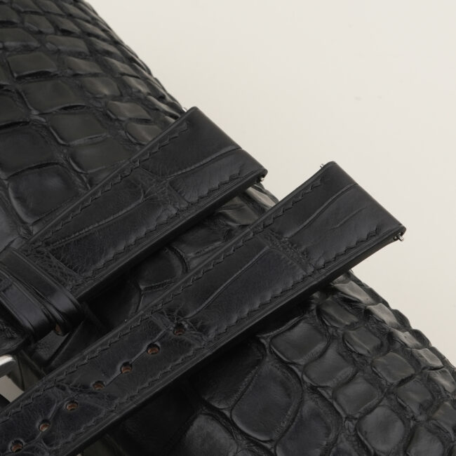 Black Alligator Lining Pearl White Epsom Leather Watch Strap