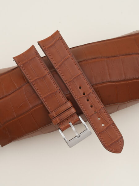 Curved End Cognac Alligator Leather Watch Strap