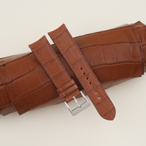 curved end cognac alligator leather watch strap