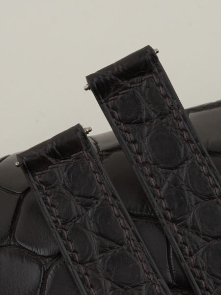 Fixed 2 Sides Dark Brown Alligator Round Scales Leather Watch Strap