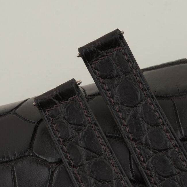 Fixed 2 Sides Dark Brown Alligator Round Scales Leather Watch Strap