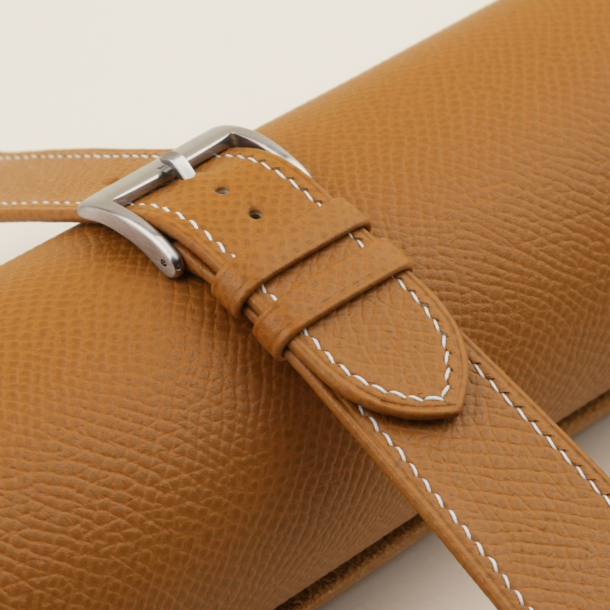 sesame epsom leather folded edges watch strap