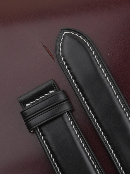 Curved End Full Padded Black Shell Cordovan Leather Watch Strap