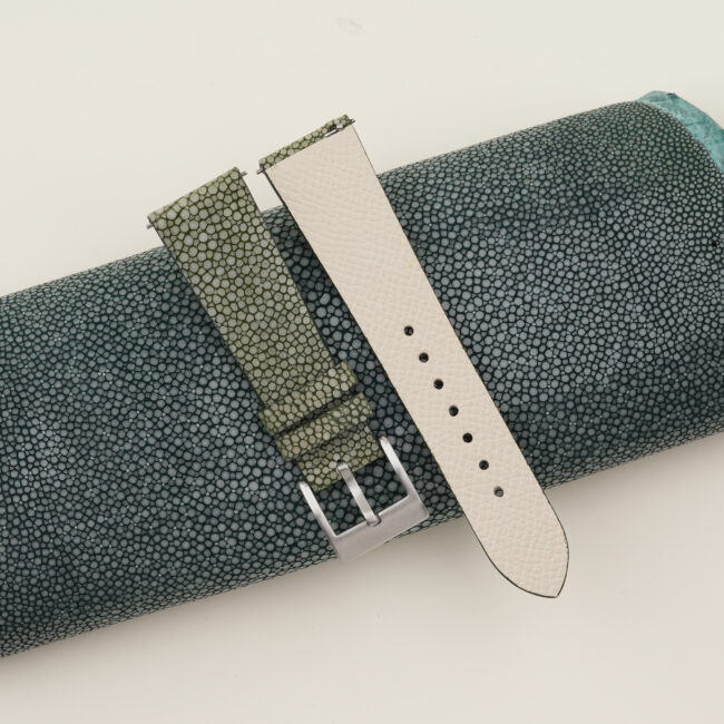 Vintage Moss Stingray Lining Pearl White Epsom Leather Watch Strap