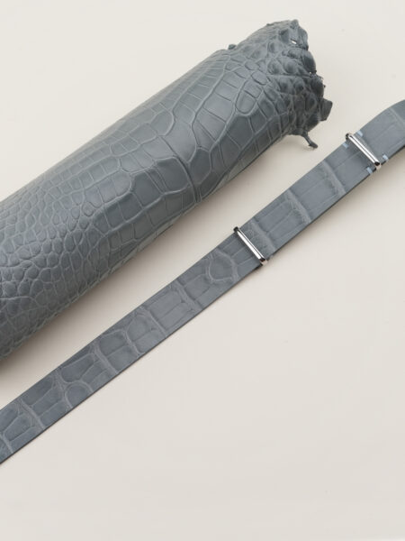 NATO Light Grey Alligator Lining Olive Alligator Round Scales Leather Watch Strap