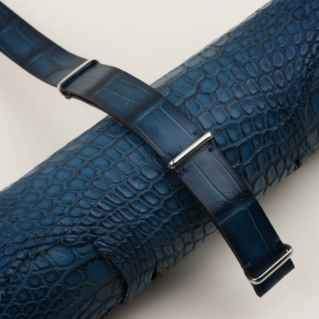 NATO Patina Blue Alligator Lining Bordeaux Alligator Round Scales Leather Watch Strap
