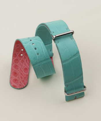 NATO Turquoise Alligator Lining Pink Alligator Round Scales Leather Watch Strap