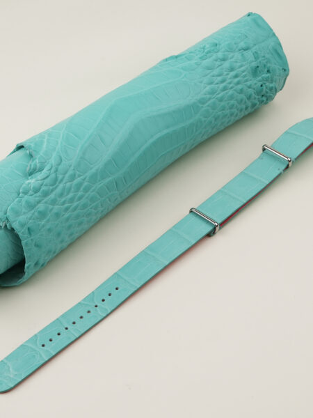 NATO Turquoise Alligator Lining Pink Alligator Round Scales Leather Watch Strap