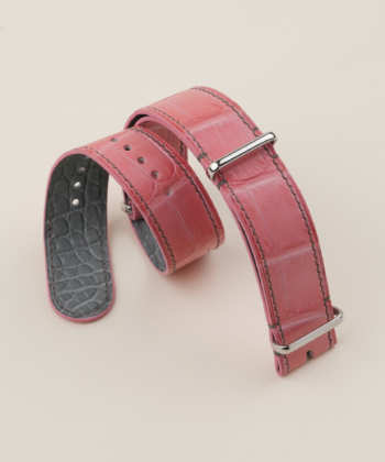 NATO Pink Alligator Lining Light Grey Alligator Round Scales Leather Watch Strap