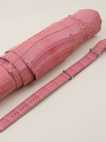 NATO Pink Alligator Lining Light Grey Alligator Round Scales Leather Watch Strap