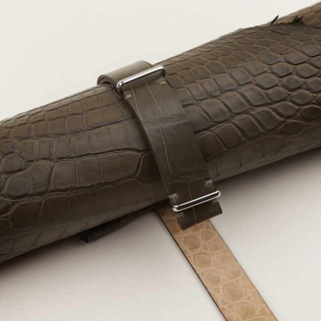 NATO Olive Alligator Lining Natural Alligator Round Scales Leather Watch Strap