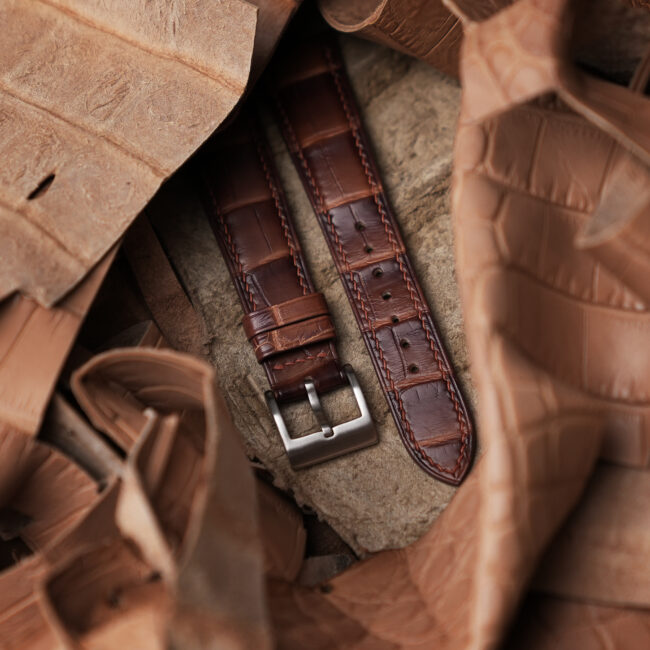 patina acorn alligator leather watch strap