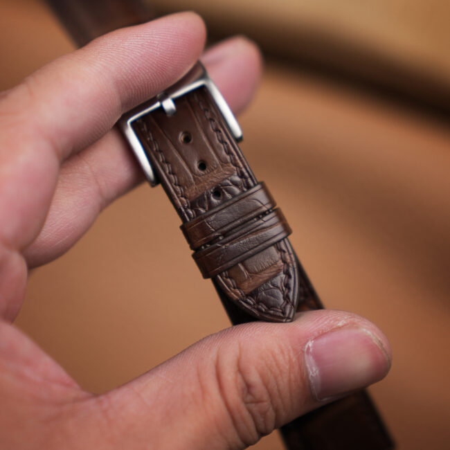 patina dark acorn alligator leather watch strap
