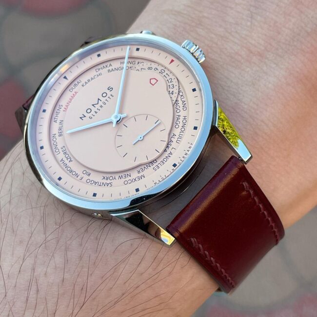 burgundy shell leather strap for gold watch dial