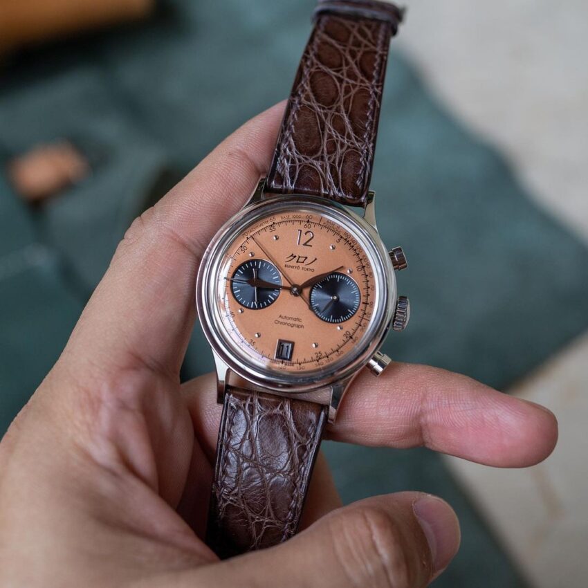 brown alligator round scales leather watch strap