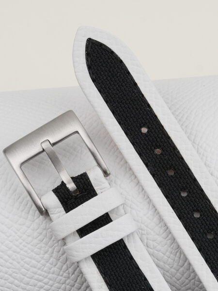 Black Canvas Folded Edge White Epsom Watch Strap