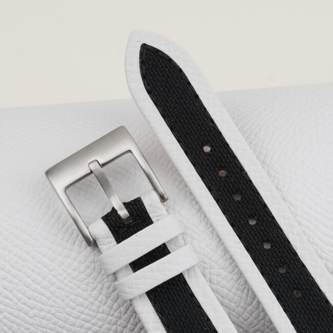 Black Canvas Folded Edge White Epsom Watch Strap
