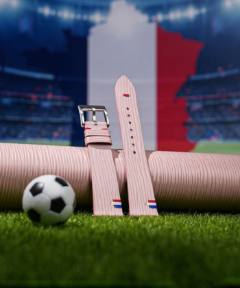 Pink Calfskin Leather France Flag Watch Strap