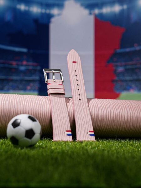 Pink Calfskin Leather France Flag Watch Strap