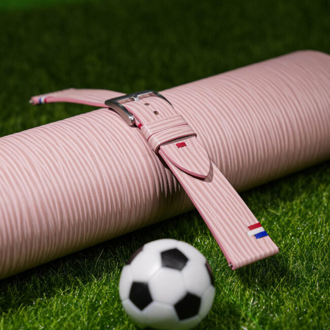 Pink Calfskin Leather France Flag Watch Strap