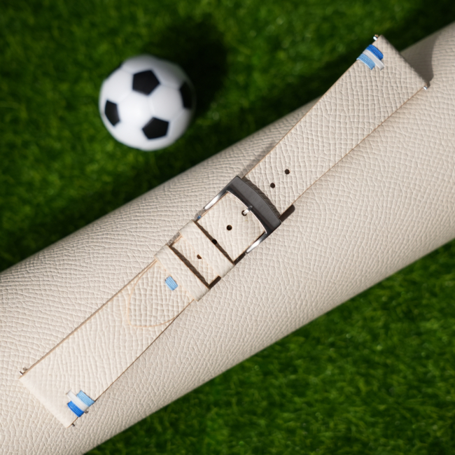 Pearl White Epsom Leather Argentina Flag Watch Strap