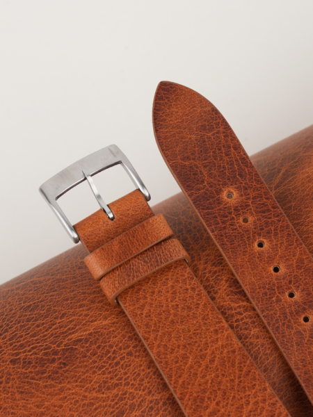 Vintage Golden Brown Waxed Leather Watch Strap