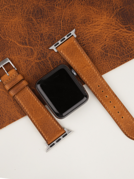 Golden Brown Waxed Badalassi Carlo Leather Apple Watch Band