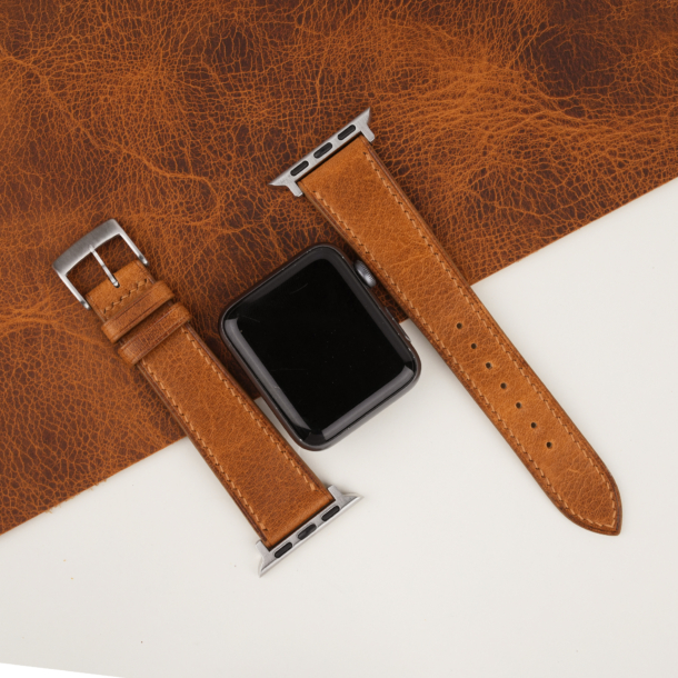 golden brown waxed badalassi carlo leather apple watch band